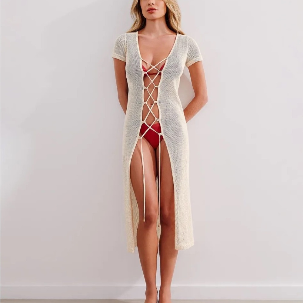 VIX hannah midi dress cover up in off white